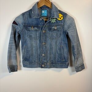 Gap Kids x ED Emoji Denim Jean Jacket Coat, Girls, Blue, Size M (8/9), Designer